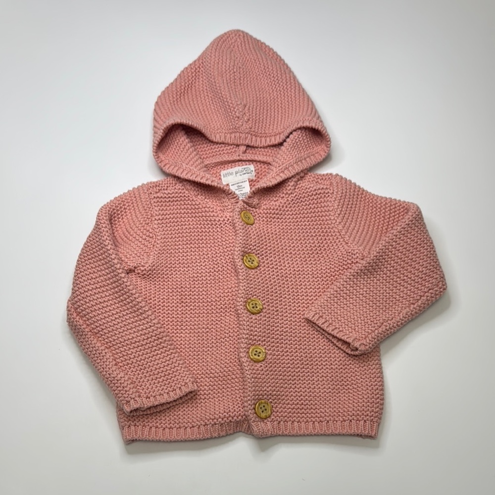 Little Planet Organic by Carter’s- Pink Hooded Knit Cardigan with Wooden Buttons